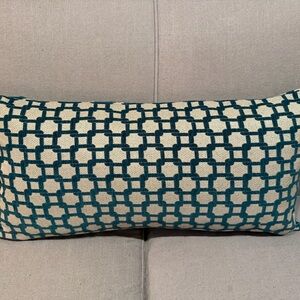 Custom Made Geometric Teal and Cream Accent Pillow Cover
